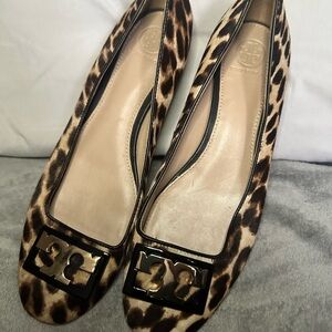 Tory Burch Brown and Black Leopard Print Flats